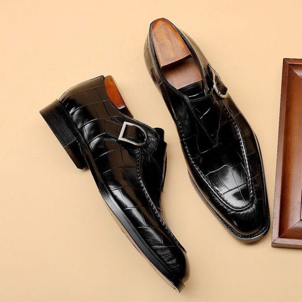 Chaussures Formelles Pour Hommes Mariée À Enfiler Cuir Véritable - Noir