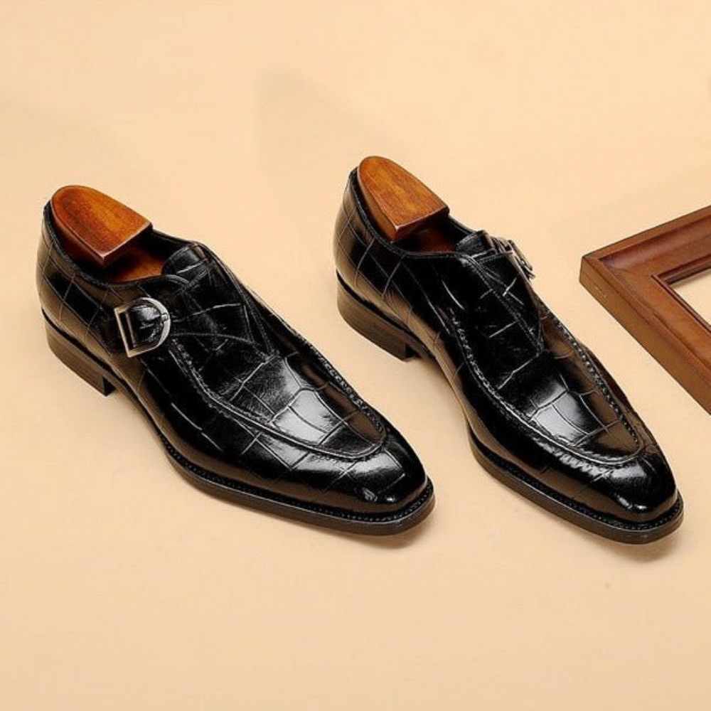 Chaussures Formelles Pour Hommes Mariée À Enfiler Cuir Véritable - Noir