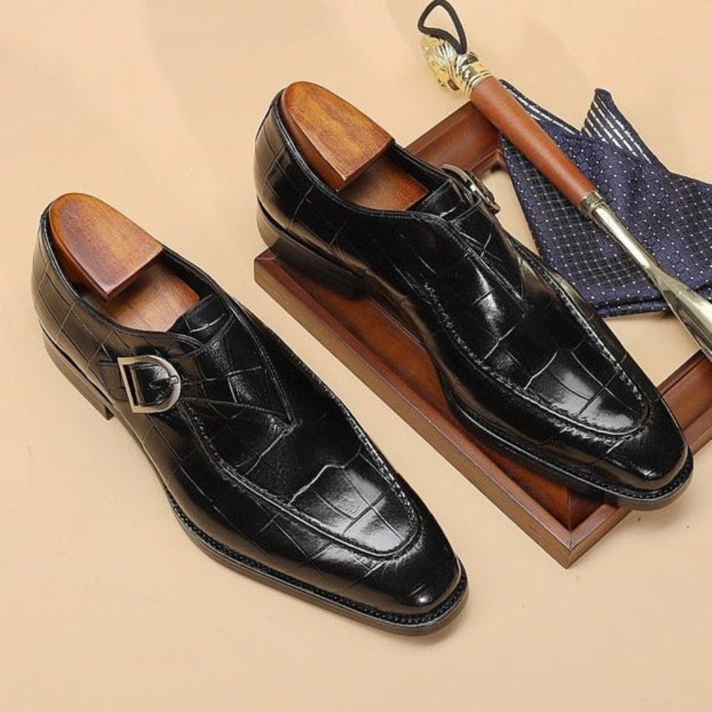 Chaussures Formelles Pour Hommes Mariée À Enfiler Cuir Véritable - Noir