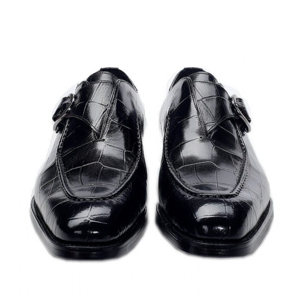 Chaussures Formelles Pour Hommes Mariée À Enfiler Cuir Véritable - Noir