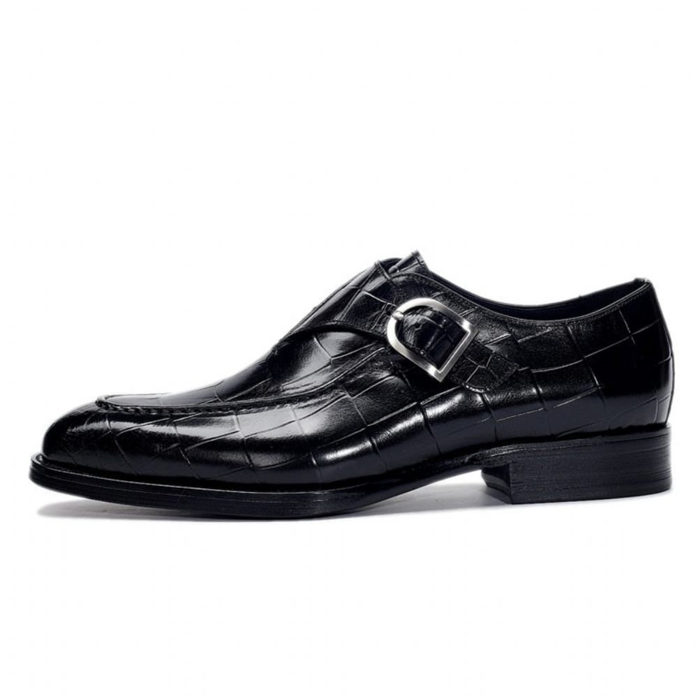 Chaussures Formelles Pour Hommes Mariée À Enfiler Cuir Véritable - Noir