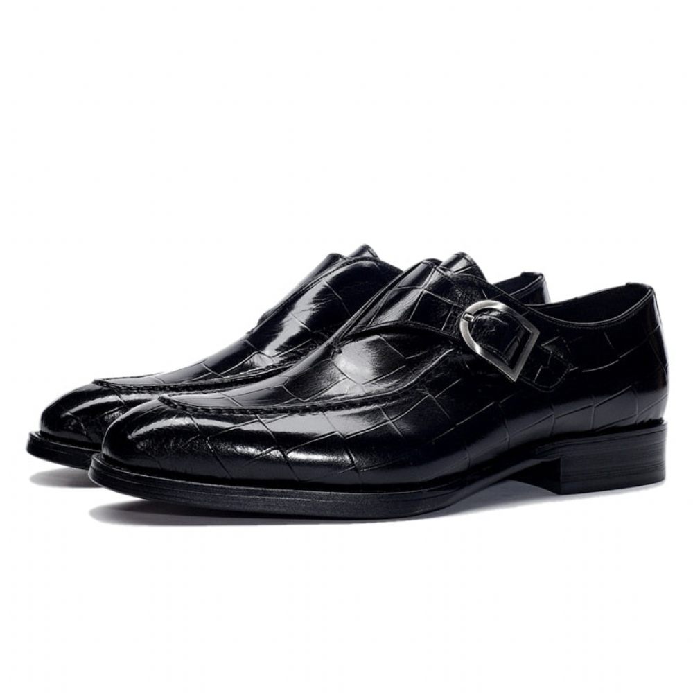 Chaussures Formelles Pour Hommes Mariée À Enfiler Cuir Véritable - Noir