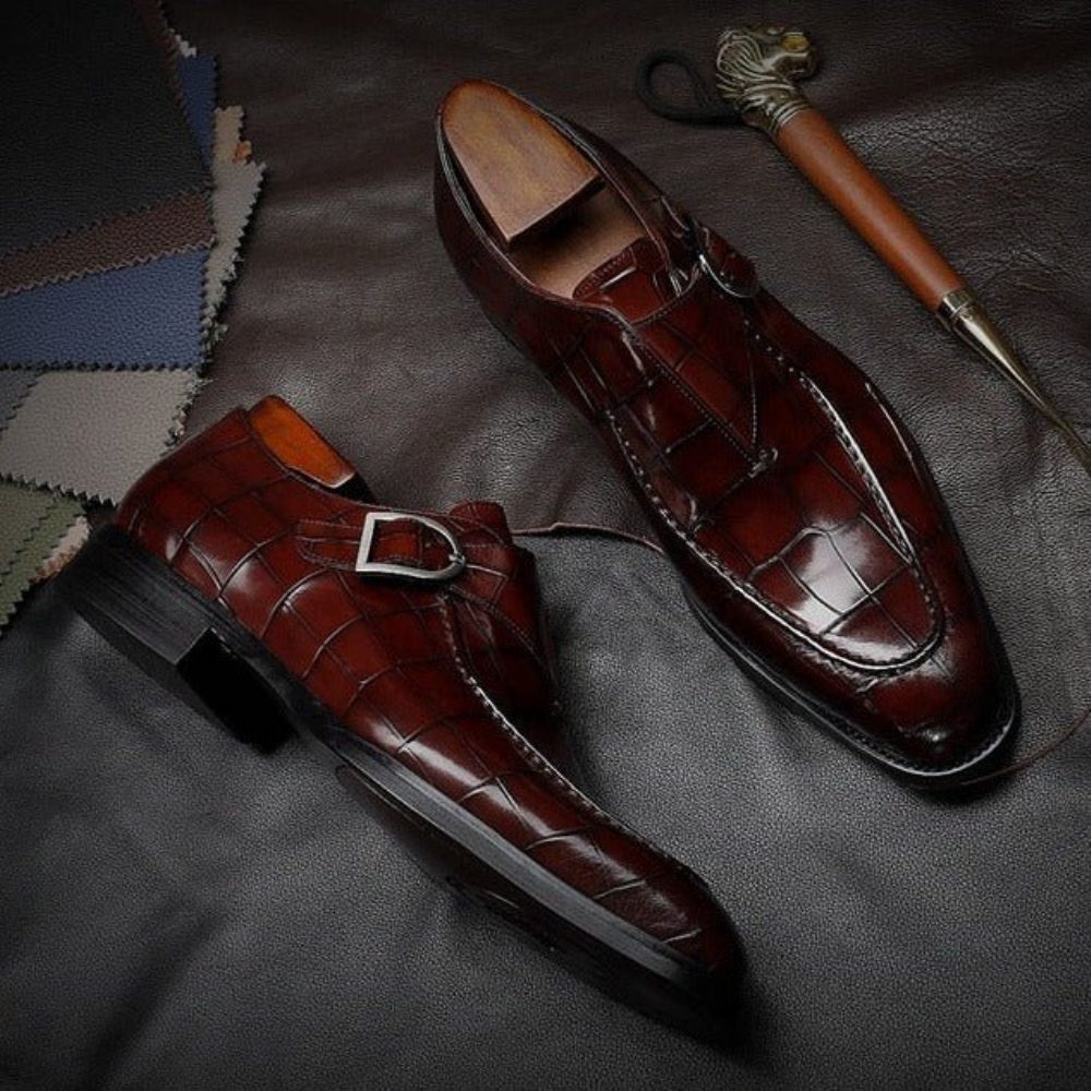 Chaussures Formelles Pour Hommes Mariée À Enfiler Cuir Véritable - Rouge