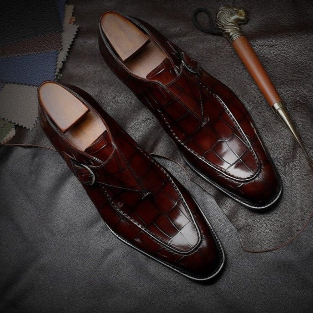 Chaussures Formelles Pour Hommes Mariée À Enfiler Cuir Véritable - Rouge