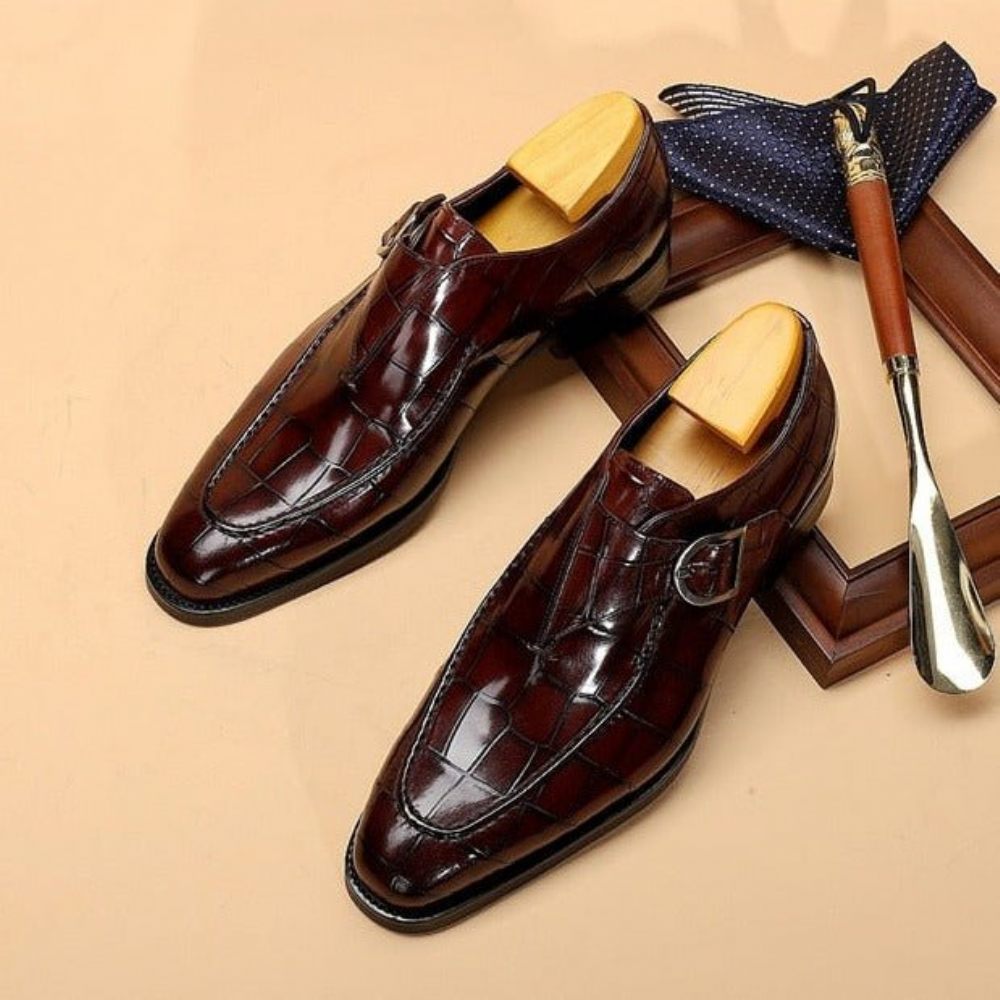 Chaussures Formelles Pour Hommes Mariée À Enfiler Cuir Véritable - Rouge