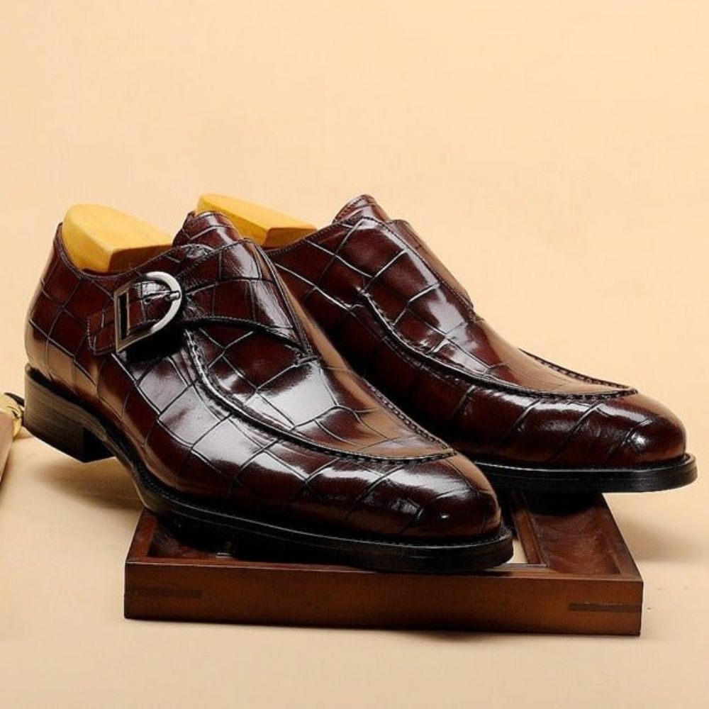 Chaussures Formelles Pour Hommes Mariée À Enfiler Cuir Véritable - Rouge