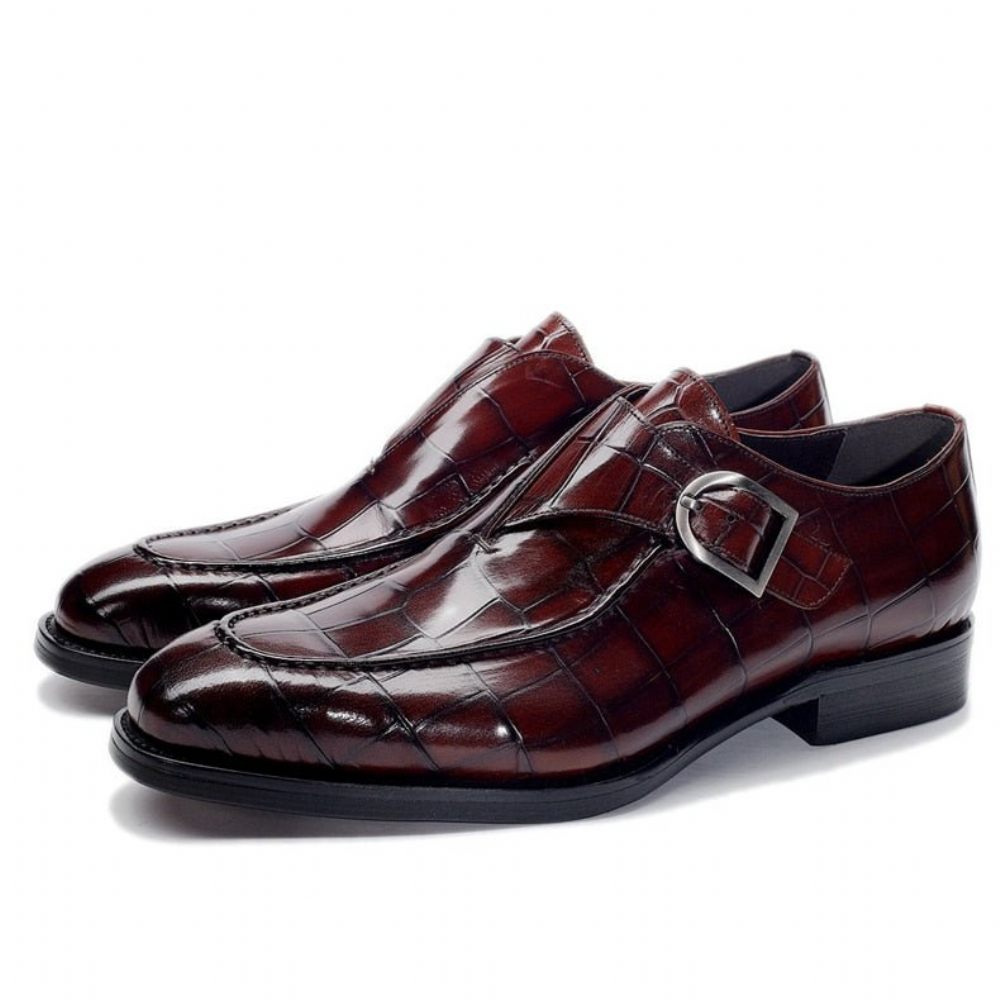 Chaussures Formelles Pour Hommes Mariée À Enfiler Cuir Véritable - Rouge