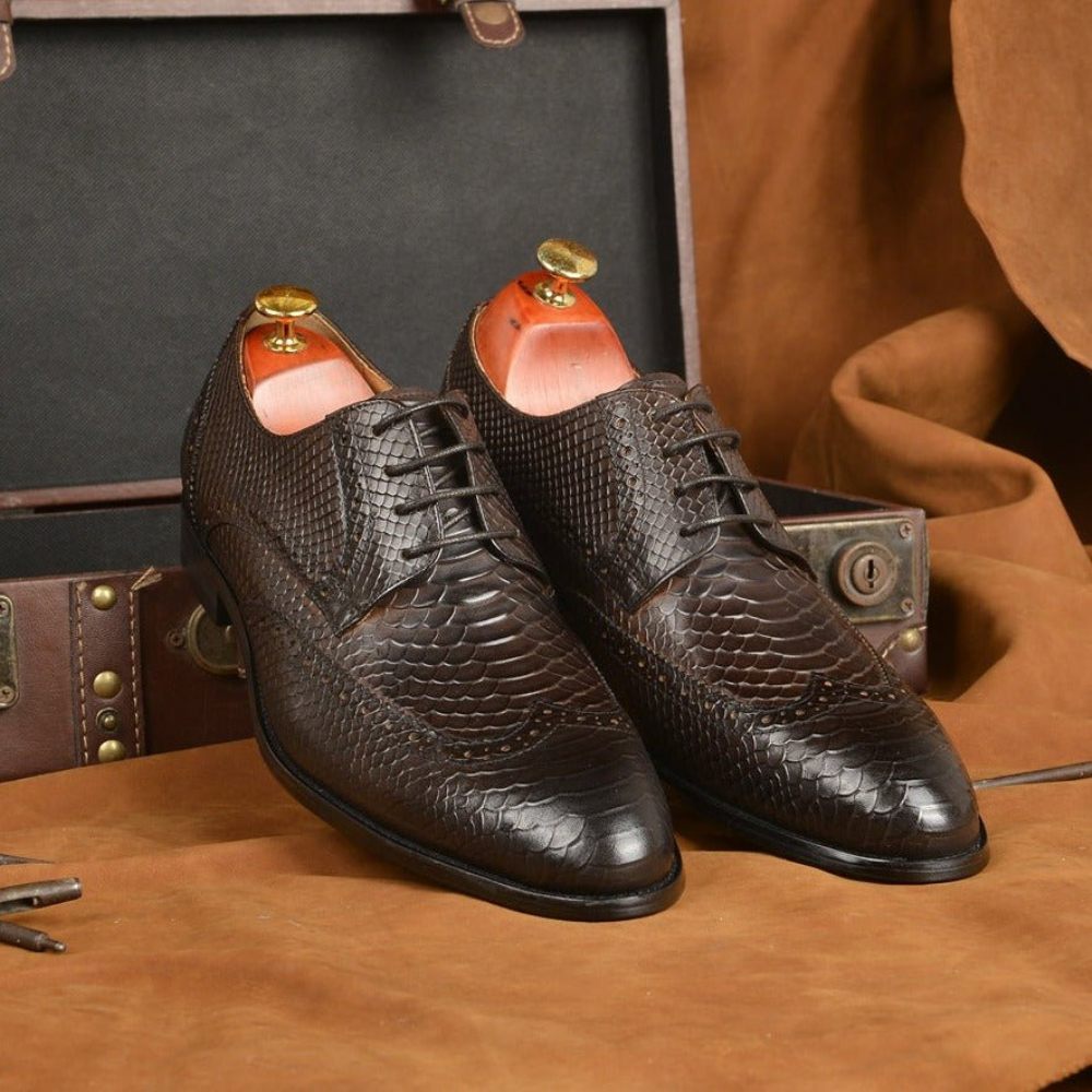 Chaussures Formelles Pour Hommes Mariée À Lacets Et Bout Pointu - Café