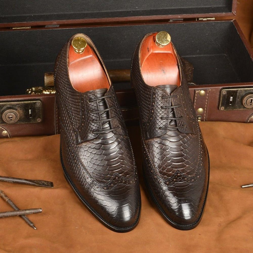 Chaussures Formelles Pour Hommes Mariée À Lacets Et Bout Pointu - Café