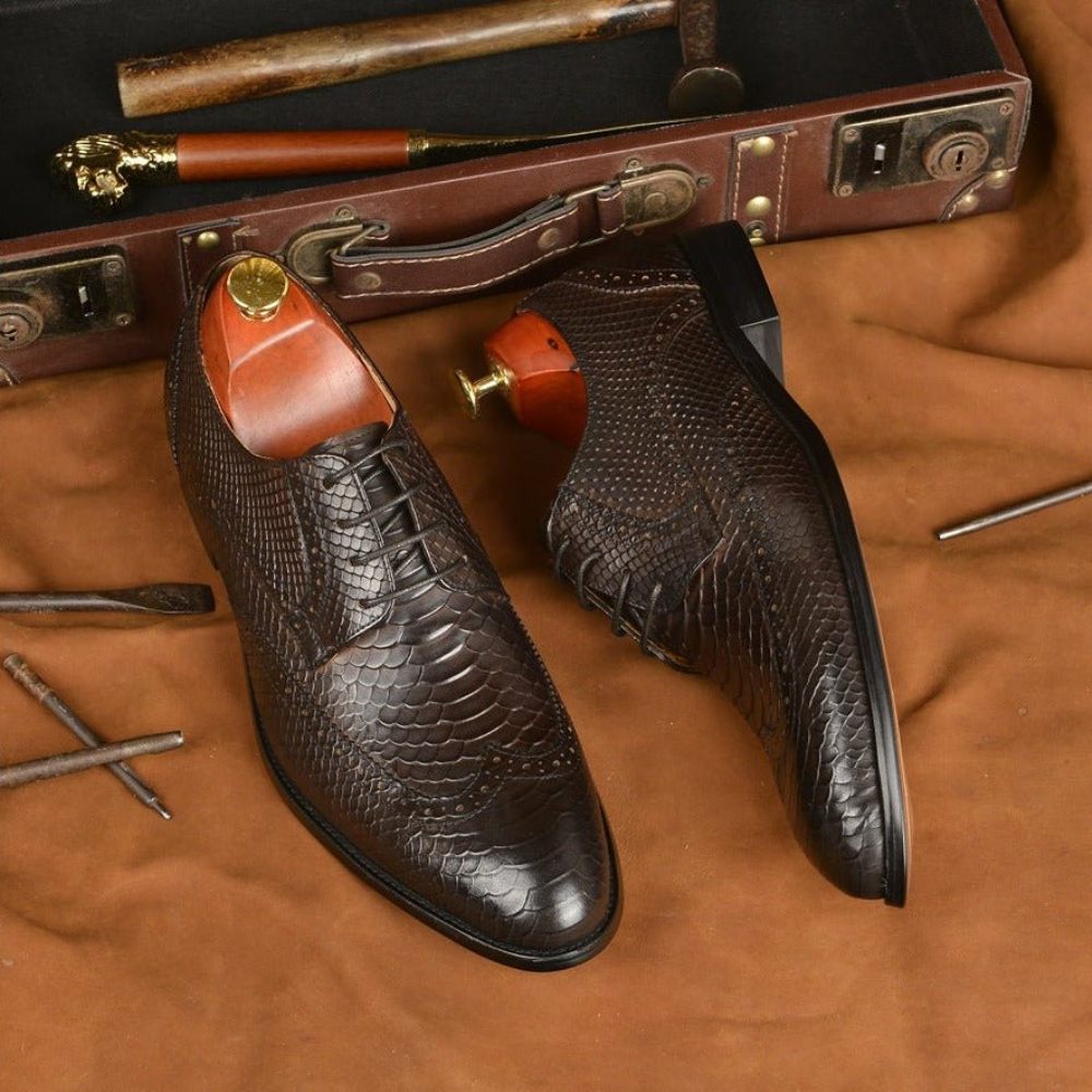 Chaussures Formelles Pour Hommes Mariée À Lacets Et Bout Pointu - Café