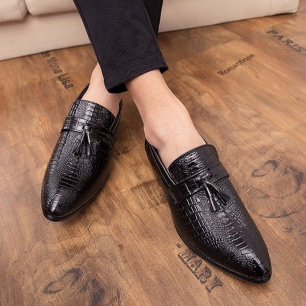 Chaussures Formelles Pour Hommes Mocassins D'affaires Chics Cuir - Noir