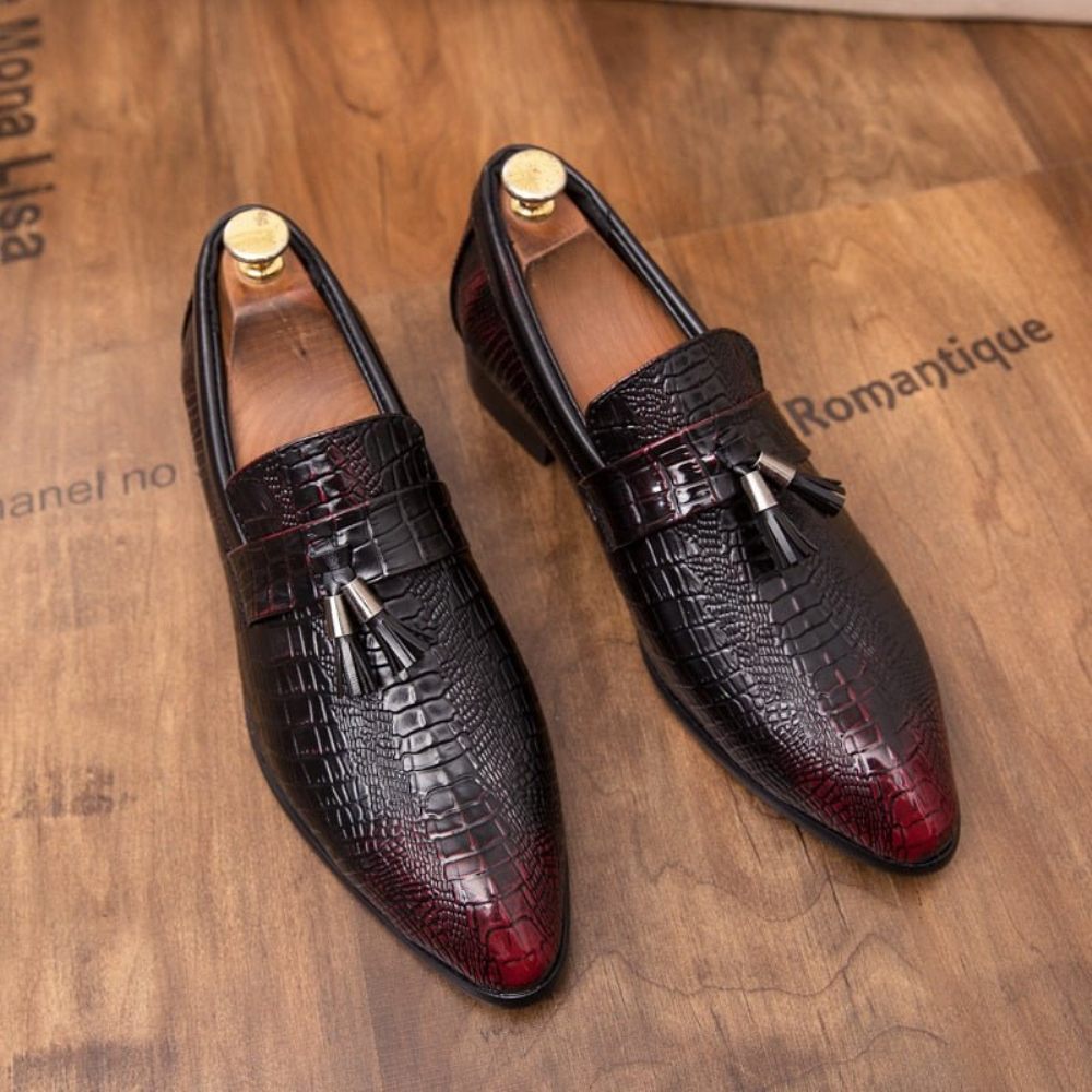 Chaussures Formelles Pour Hommes Mocassins D'affaires Chics Cuir - Rouge