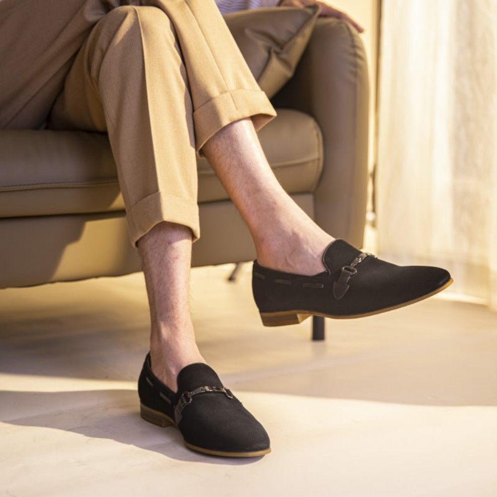 Chaussures Formelles Pour Hommes Mocassins D'affaires À Enfiler Cuir Chic - Noir