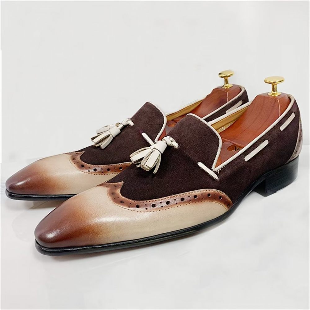 Chaussures Formelles Pour Hommes Mocassins À Bout Pointu Prestige Cuir Véritable - Marron