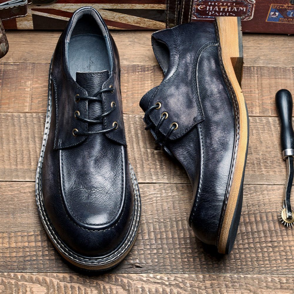 Chaussures Formelles Pour Hommes Mocassins Cuir Rétro Ombre Tentante Élégants À Lacets - Noir