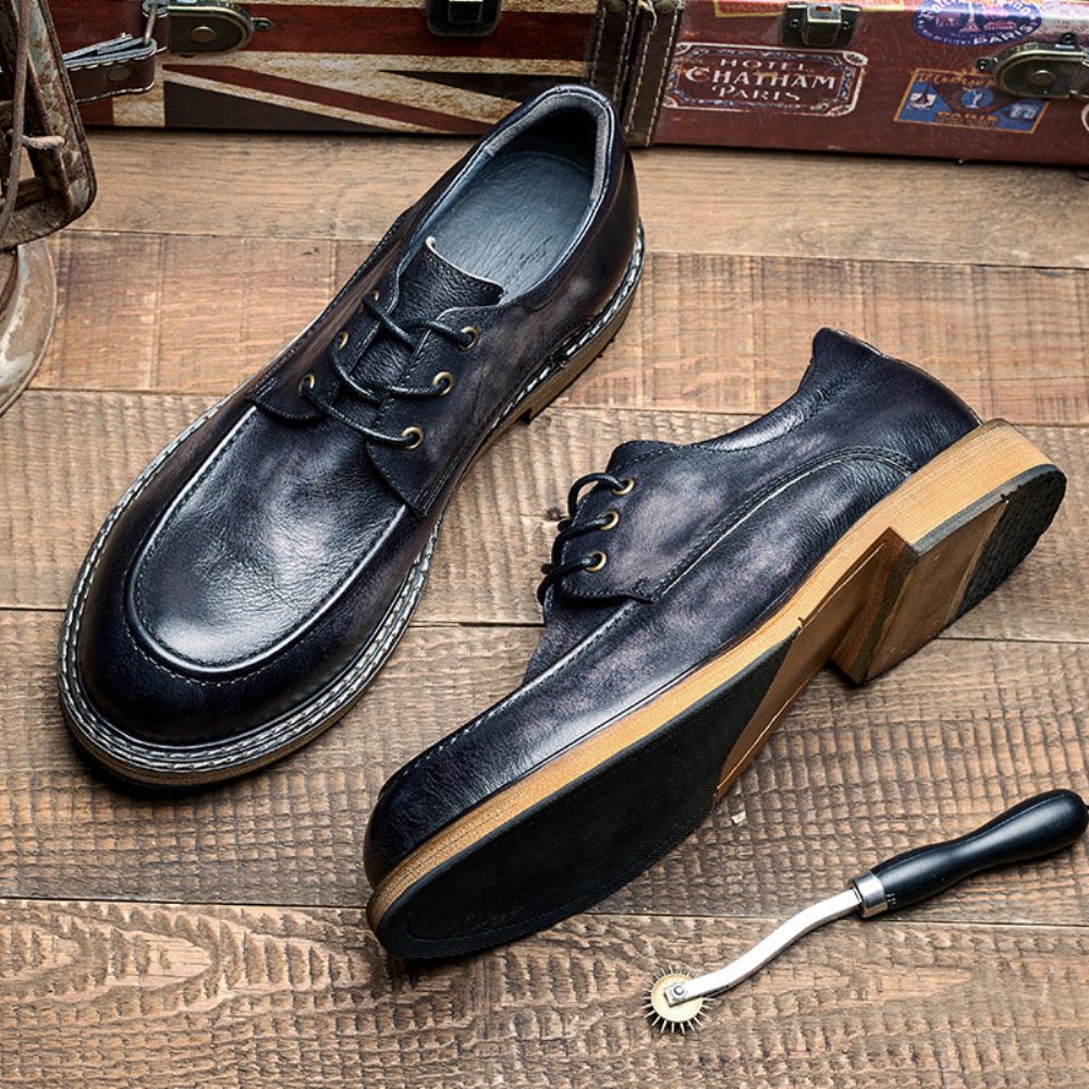 Chaussures Formelles Pour Hommes Mocassins Cuir Rétro Ombre Tentante Élégants À Lacets - Noir