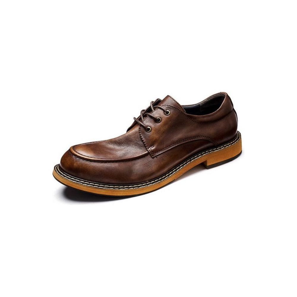 Chaussures Formelles Pour Hommes Mocassins Cuir Rétro Ombre Tentante Élégants À Lacets - Café