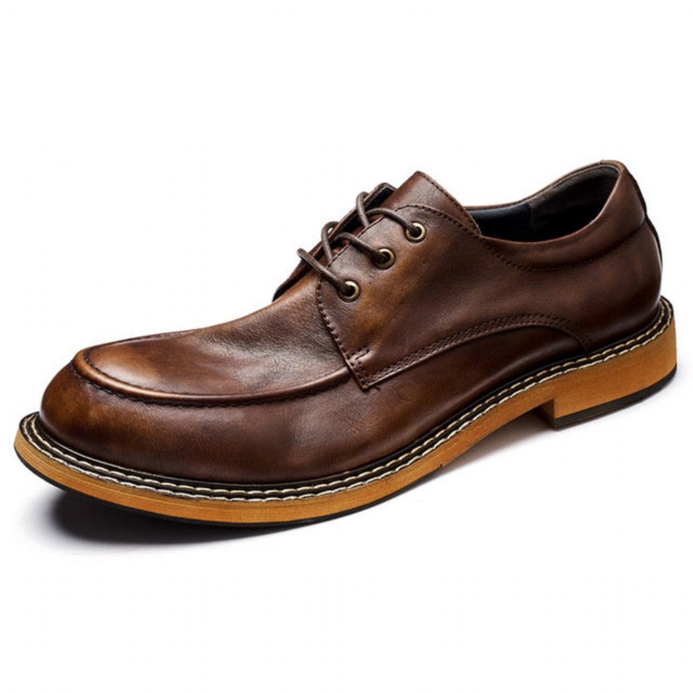 Chaussures Formelles Pour Hommes Mocassins Cuir Rétro Ombre Tentante Élégants À Lacets - Café