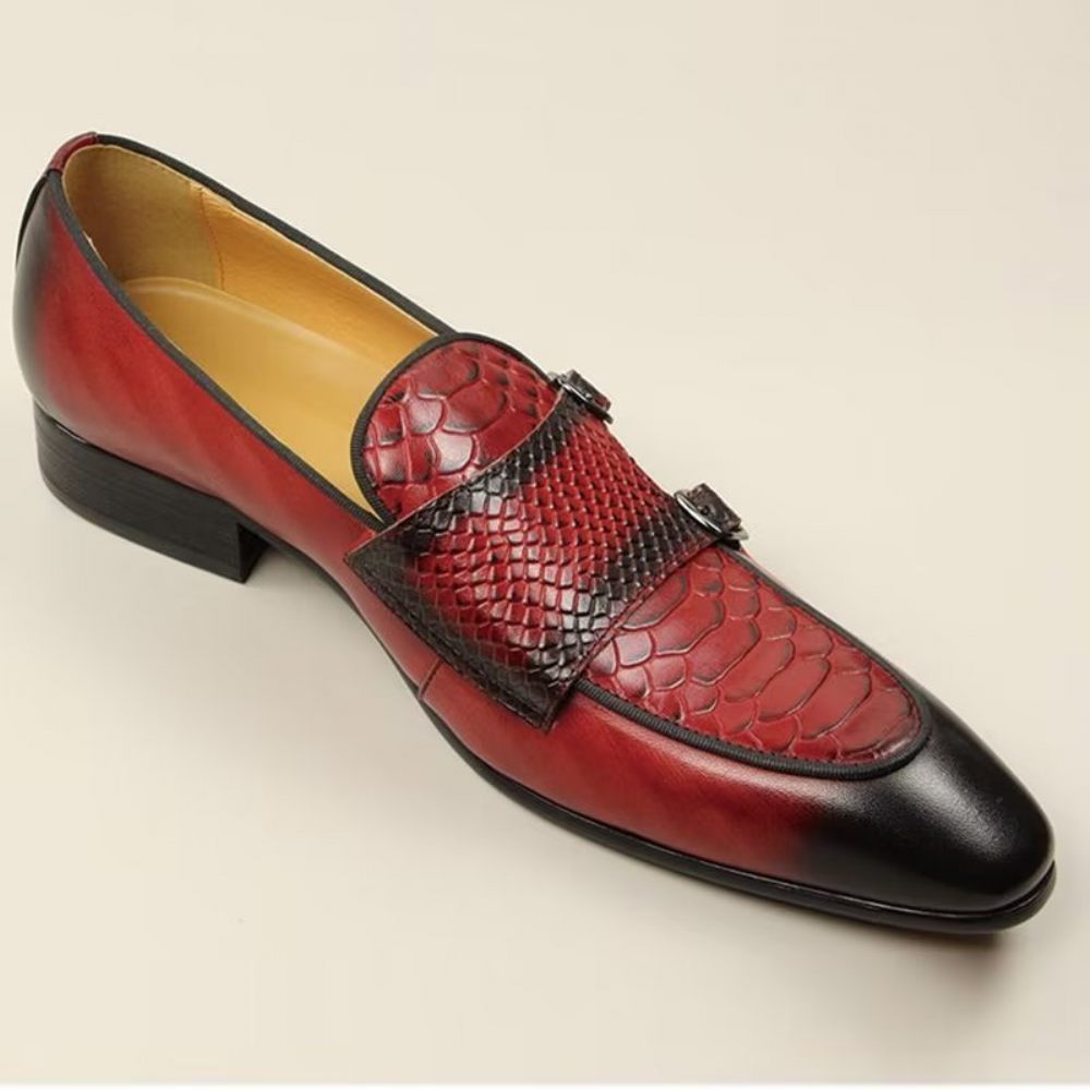 Chaussures Formelles Pour Hommes Mocassins À Enfiler Avec Bout Métal Exotique - Rouge