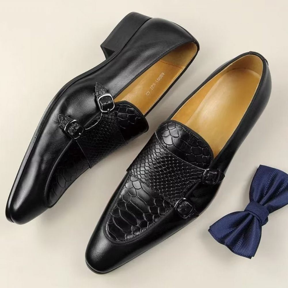 Chaussures Formelles Pour Hommes Mocassins À Enfiler Avec Bout Métal Exotique - Noir