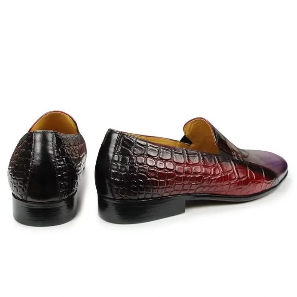 Chaussures Formelles Pour Hommes Mocassins À Enfiler Cuir Véritable Motif Crocodile - Rouge