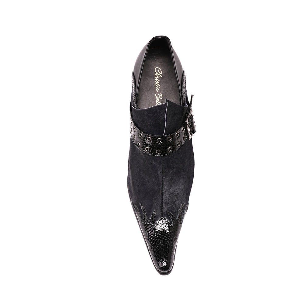 Chaussures Formelles Pour Hommes Mocassins Habillés Cuir À Bout Pointu - Noir