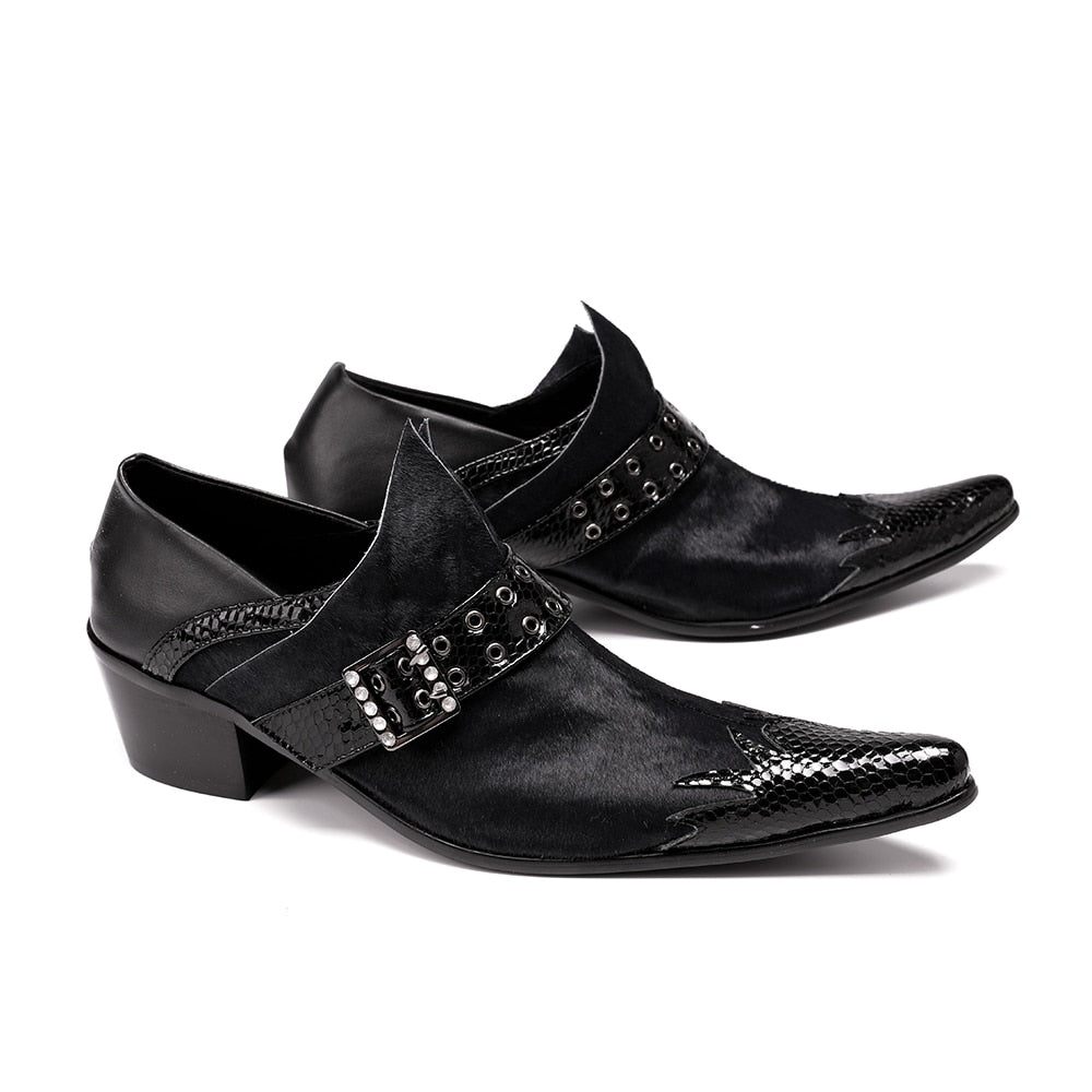 Chaussures Formelles Pour Hommes Mocassins Habillés Cuir À Bout Pointu - Noir