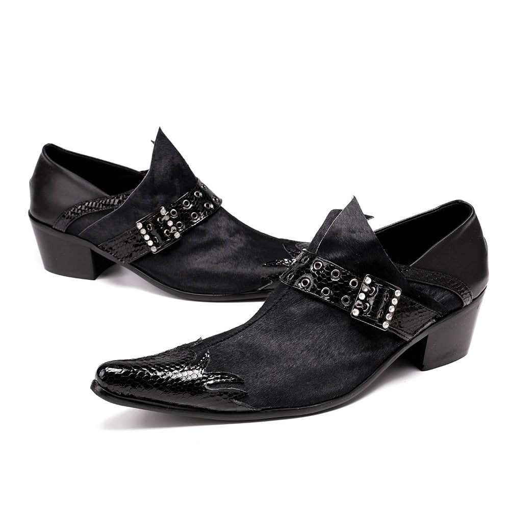 Chaussures Formelles Pour Hommes Mocassins Habillés Cuir À Bout Pointu - Noir