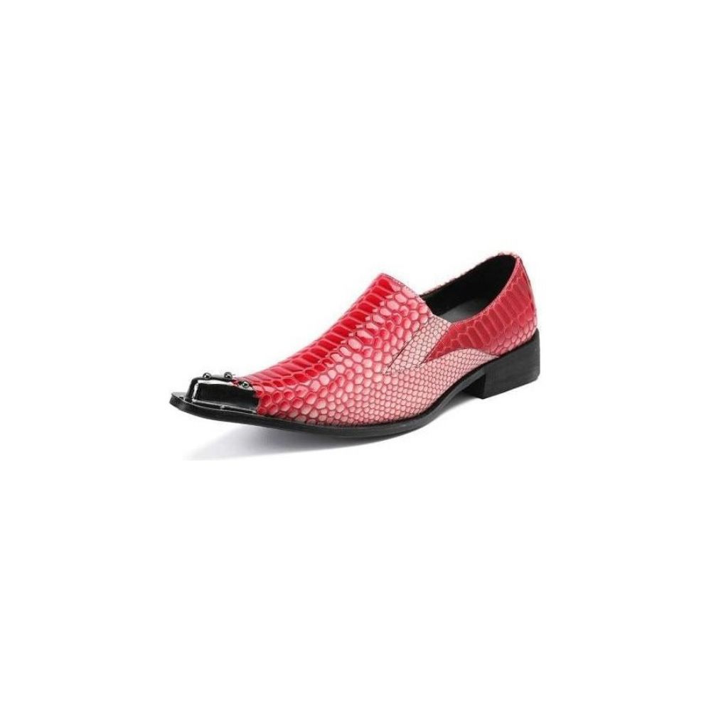 Chaussures Formelles Pour Hommes Mocassins Luxe À Motif Exotique Rayures Croco - Rouge