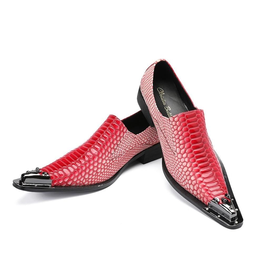 Chaussures Formelles Pour Hommes Mocassins Luxe À Motif Exotique Rayures Croco - Rouge