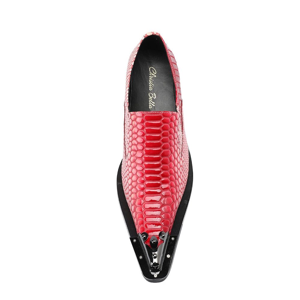 Chaussures Formelles Pour Hommes Mocassins Luxe À Motif Exotique Rayures Croco - Rouge