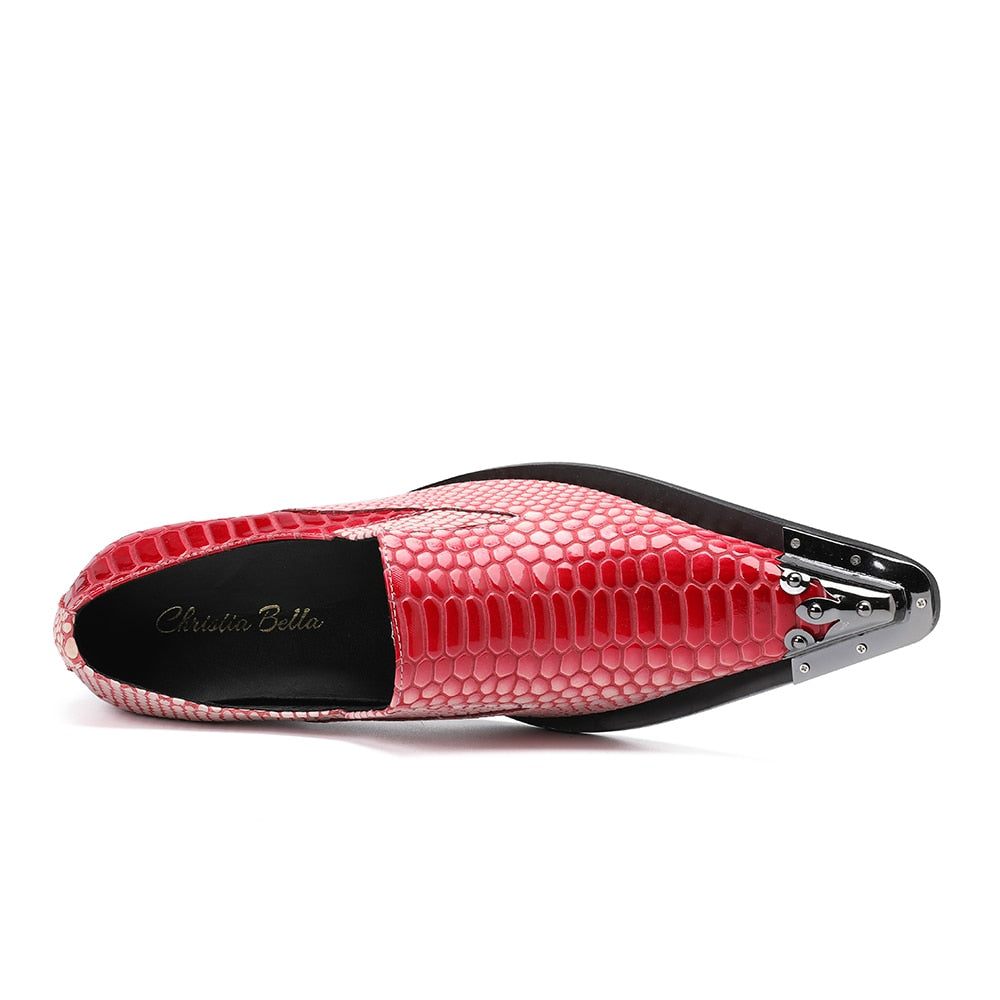 Chaussures Formelles Pour Hommes Mocassins Luxe À Motif Exotique Rayures Croco - Rouge