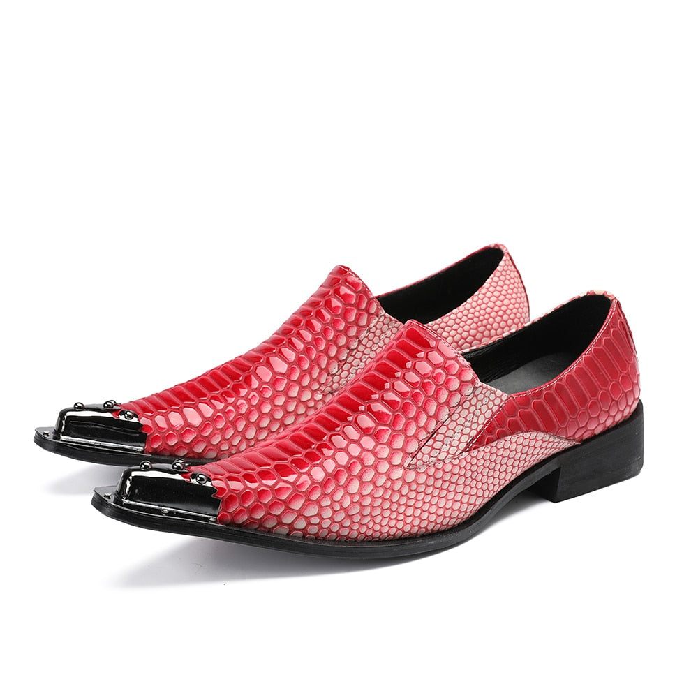 Chaussures Formelles Pour Hommes Mocassins Luxe À Motif Exotique Rayures Croco - Rouge