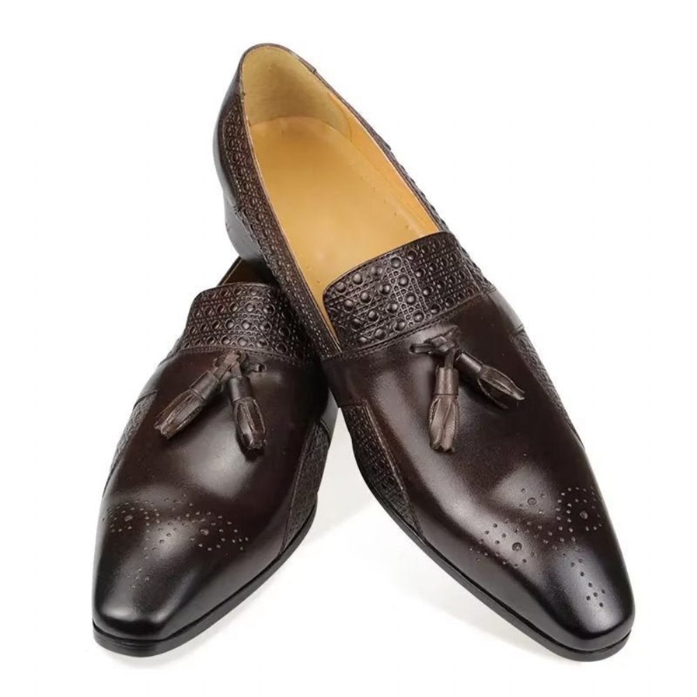 Chaussures Formelles Pour Hommes Mocassins Mariage Richelieu Cuir Oxford - Café