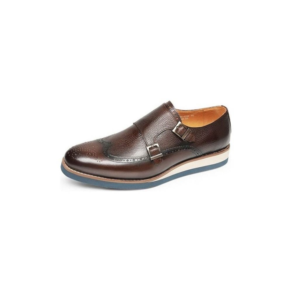 Chaussures Formelles Pour Hommes Mocassins À Plateforme Bout D'aile Texture Exotique - Café