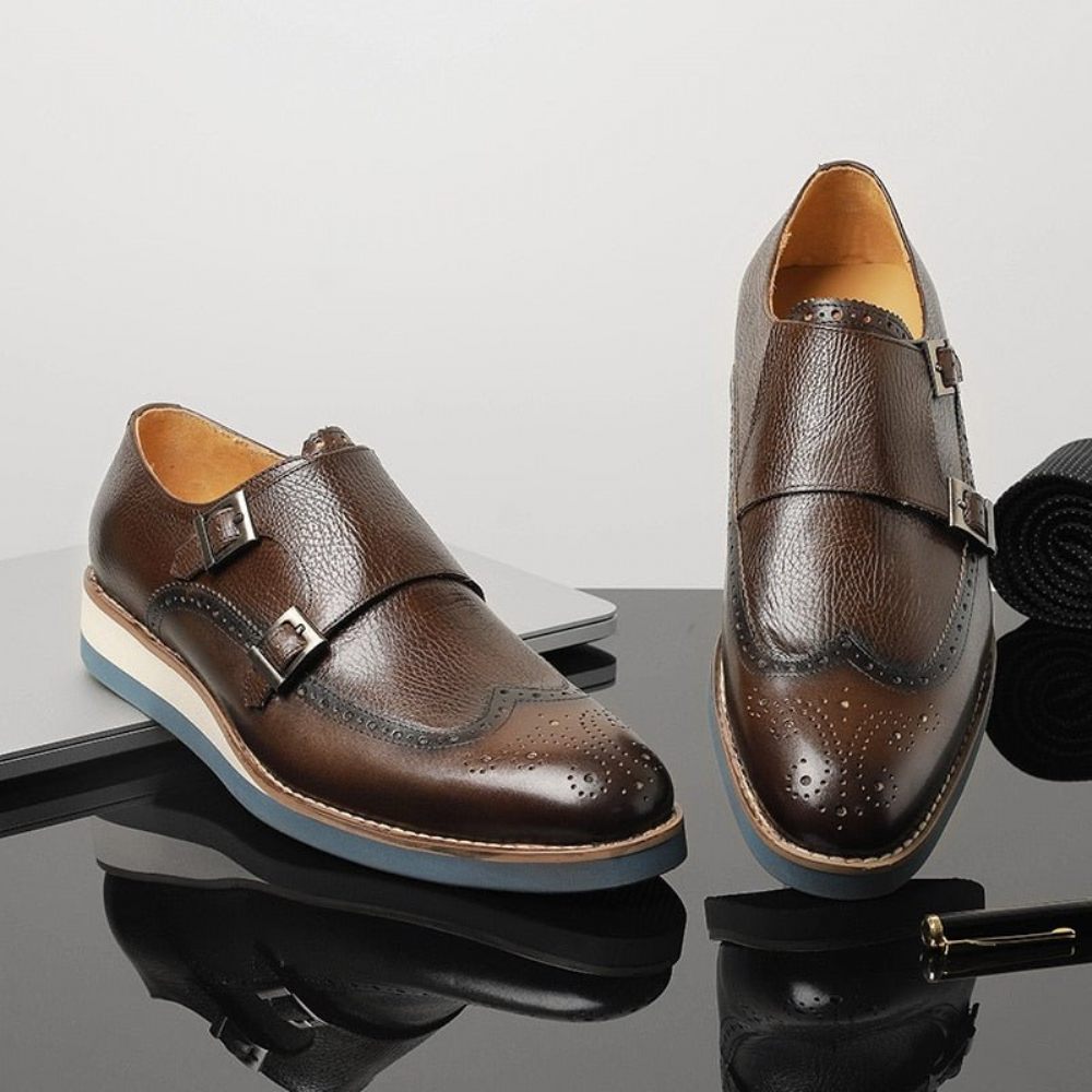 Chaussures Formelles Pour Hommes Mocassins À Plateforme Bout D'aile Texture Exotique - Café