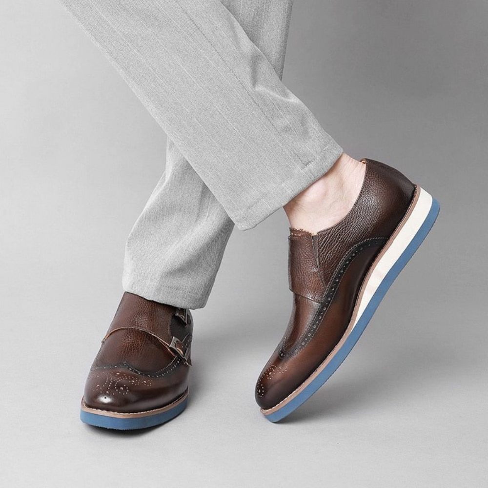 Chaussures Formelles Pour Hommes Mocassins À Plateforme Bout D'aile Texture Exotique - Café