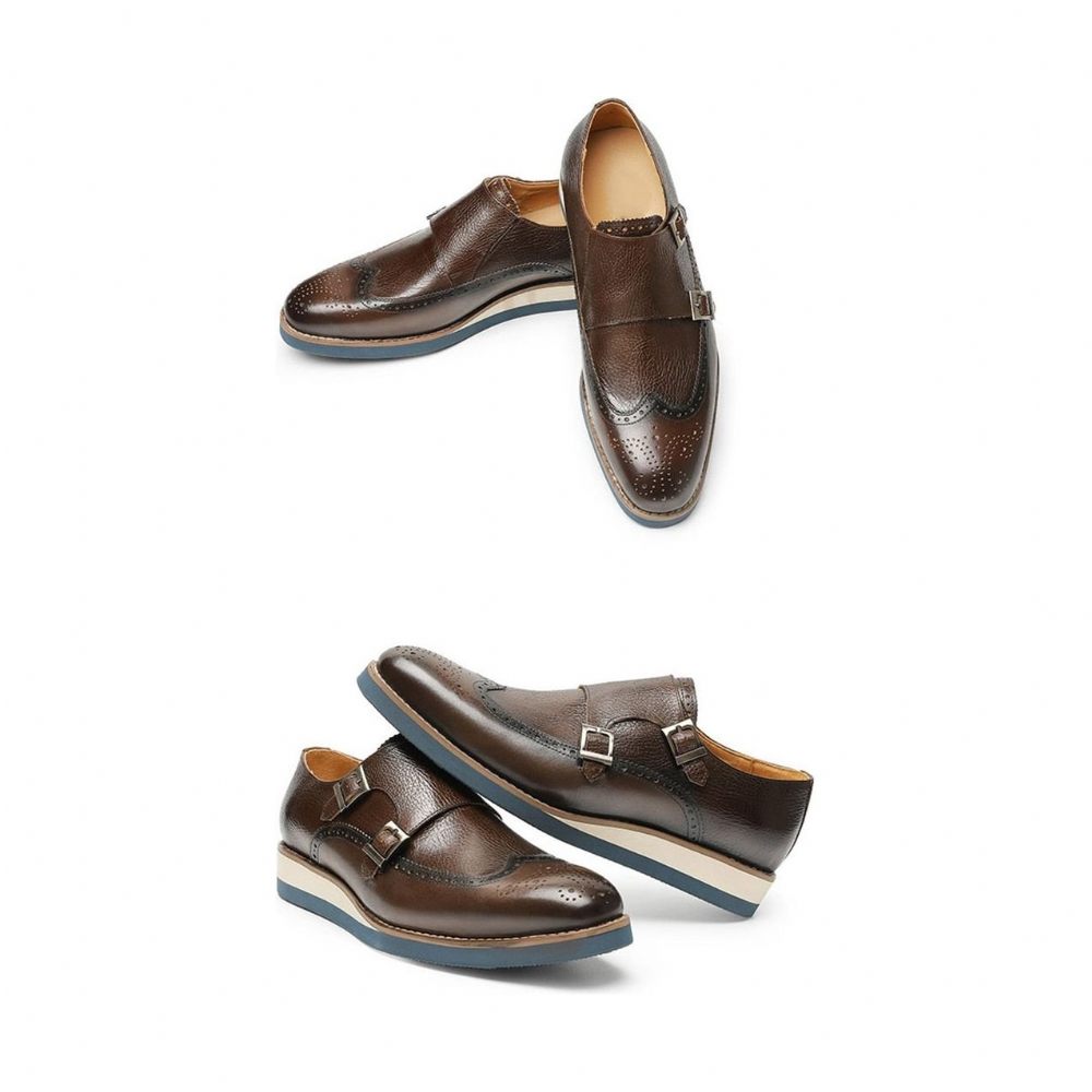 Chaussures Formelles Pour Hommes Mocassins À Plateforme Bout D'aile Texture Exotique - Café