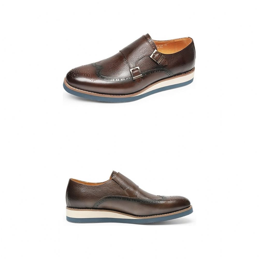 Chaussures Formelles Pour Hommes Mocassins À Plateforme Bout D'aile Texture Exotique - Café