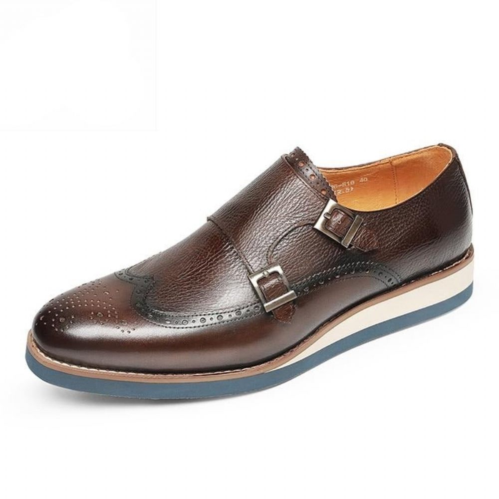 Chaussures Formelles Pour Hommes Mocassins À Plateforme Bout D'aile Texture Exotique - Café