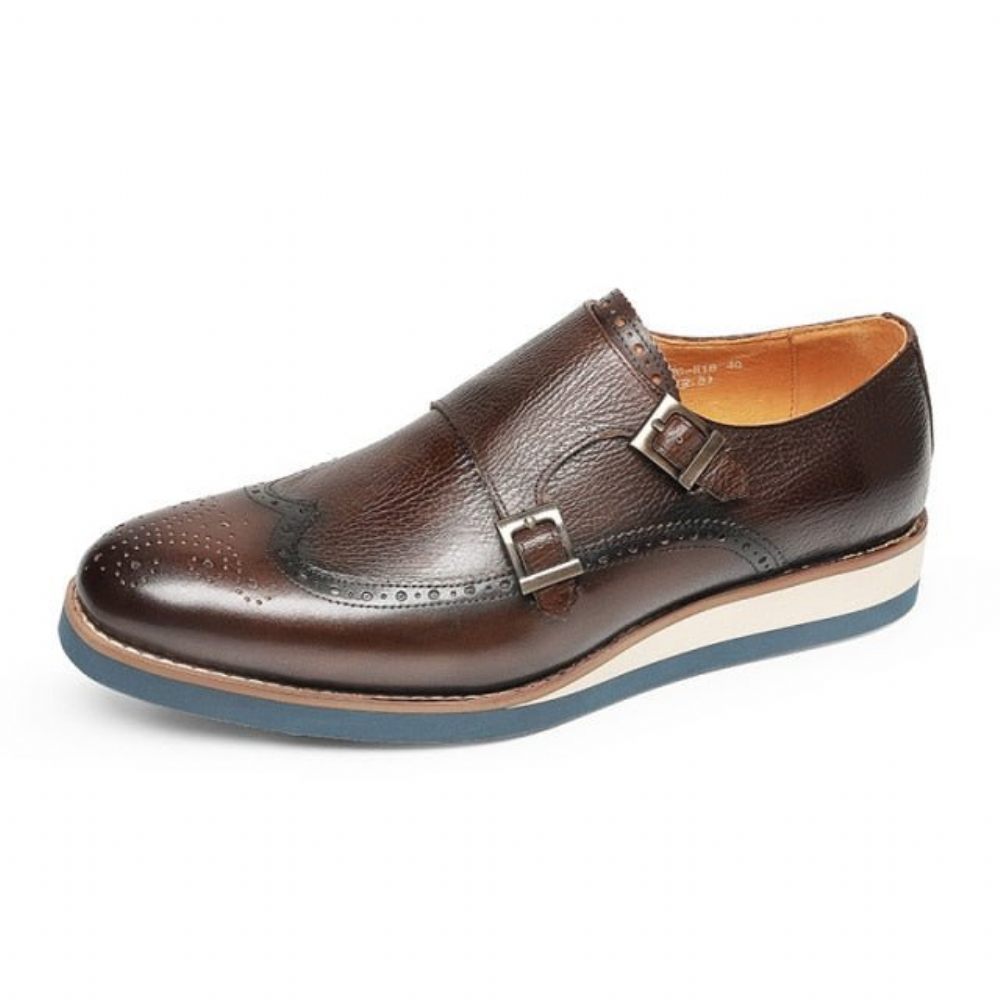 Chaussures Formelles Pour Hommes Mocassins À Plateforme Bout D'aile Texture Exotique - Café