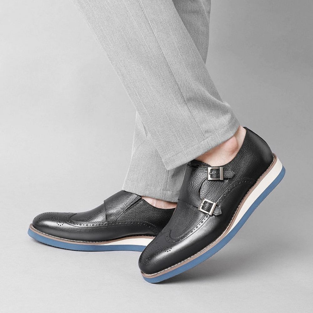 Chaussures Formelles Pour Hommes Mocassins À Plateforme Bout D'aile Texture Exotique - Noir