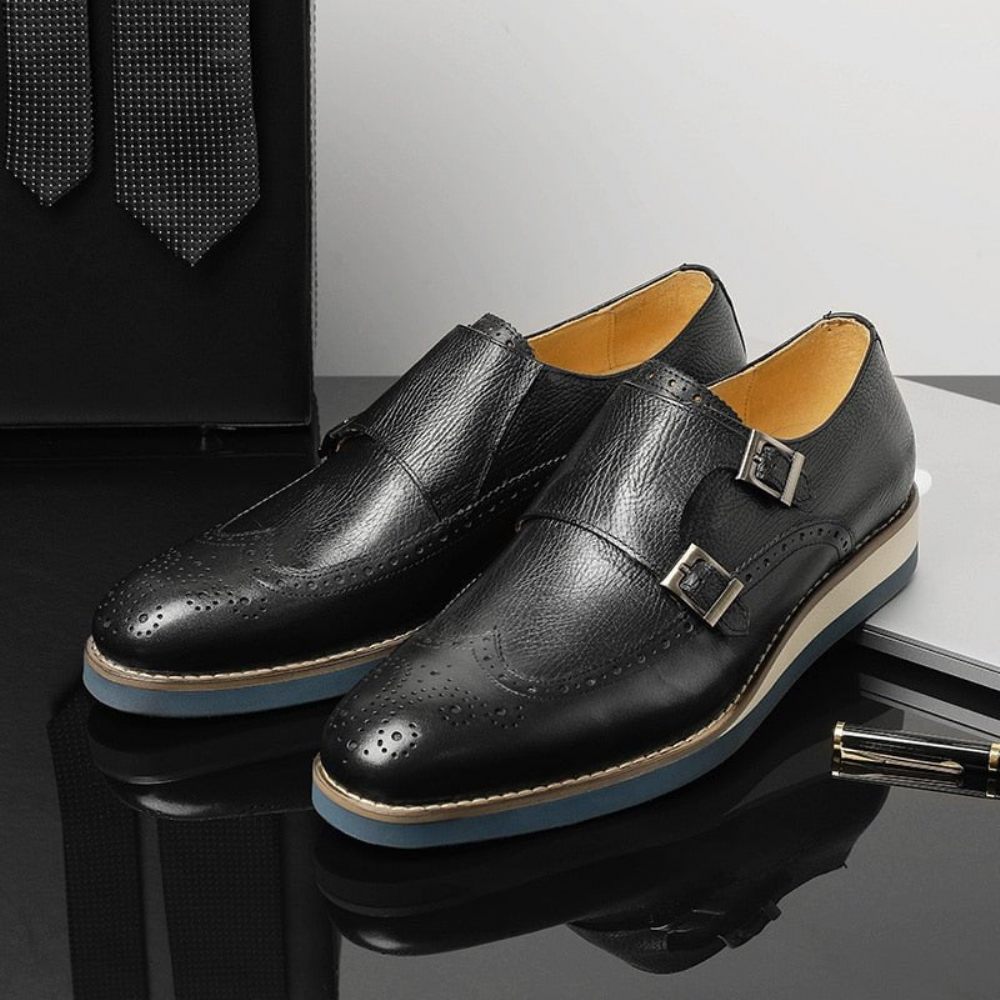 Chaussures Formelles Pour Hommes Mocassins À Plateforme Bout D'aile Texture Exotique - Noir