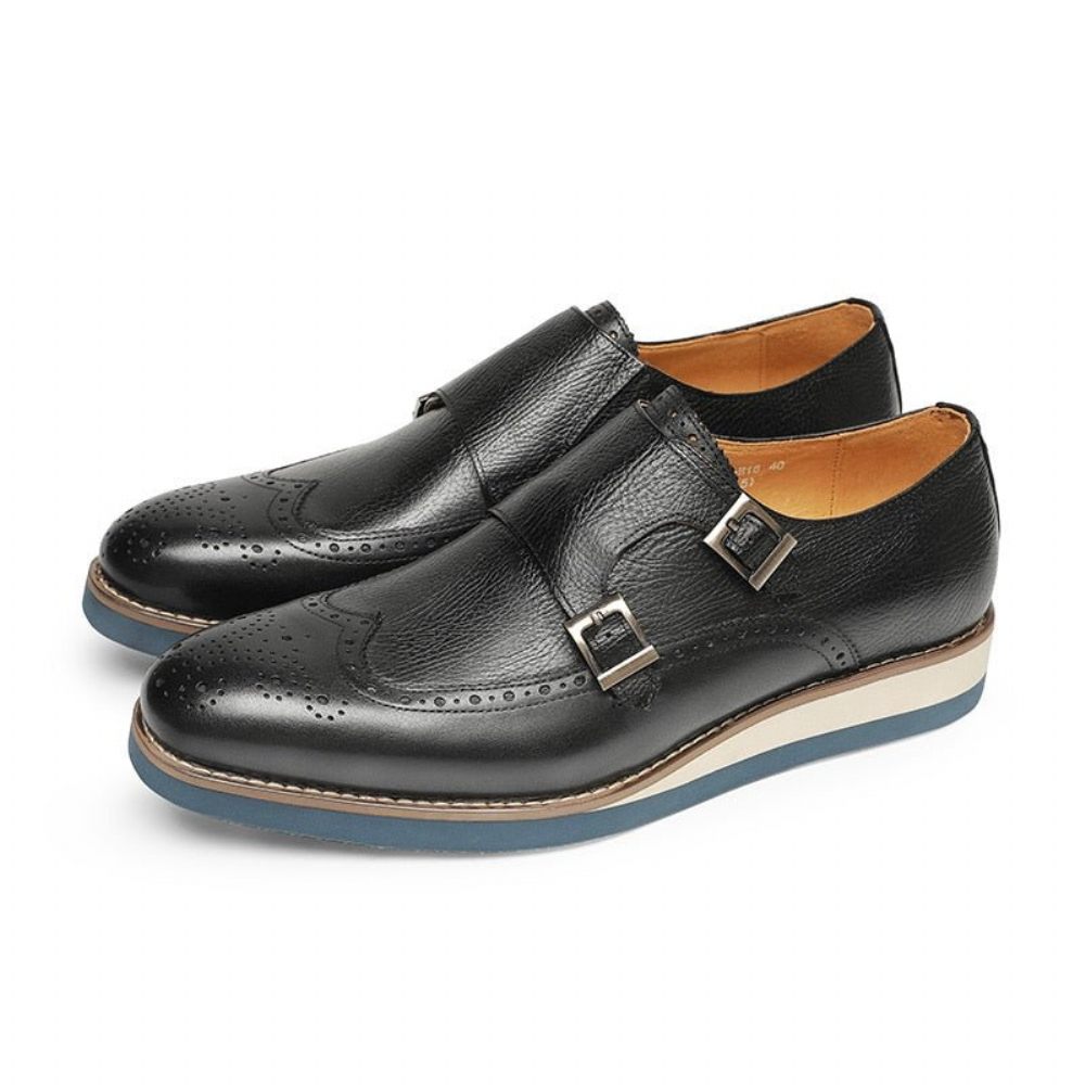 Chaussures Formelles Pour Hommes Mocassins À Plateforme Bout D'aile Texture Exotique - Noir