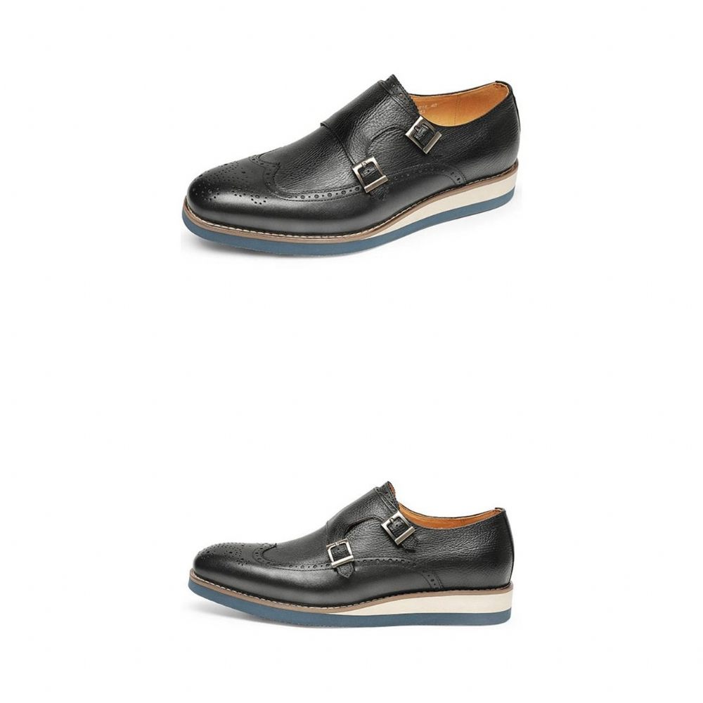 Chaussures Formelles Pour Hommes Mocassins À Plateforme Bout D'aile Texture Exotique - Noir