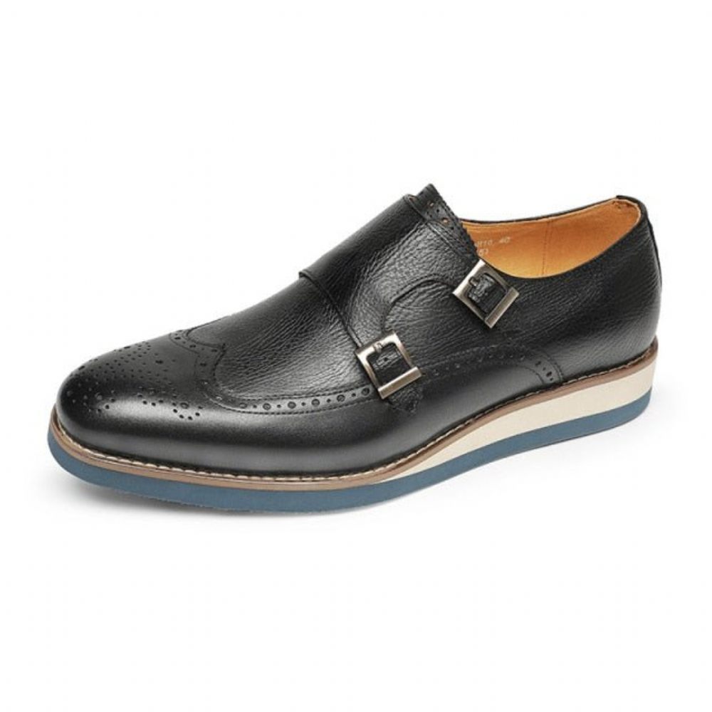 Chaussures Formelles Pour Hommes Mocassins À Plateforme Bout D'aile Texture Exotique - Noir