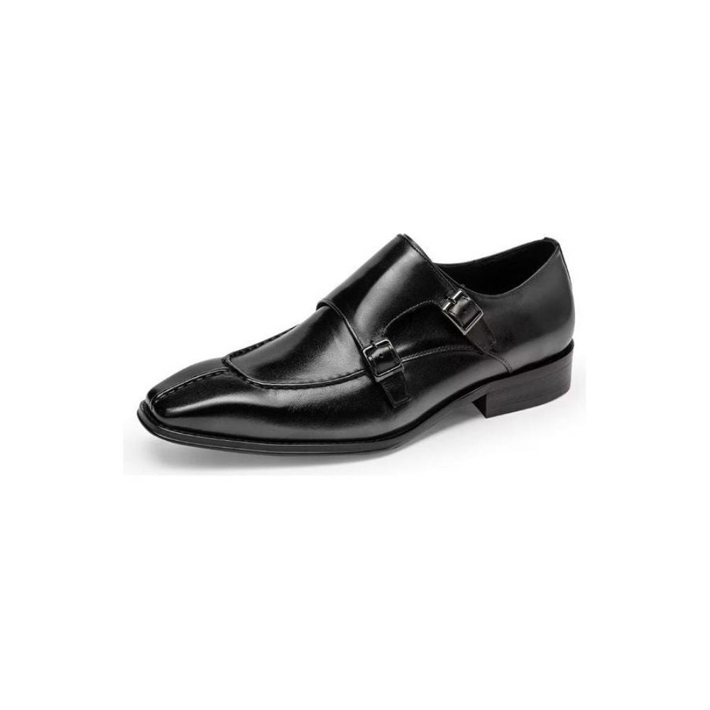 Chaussures Formelles Pour Hommes Monkstrap Habillées Élégantes Cuir Vache - Noir