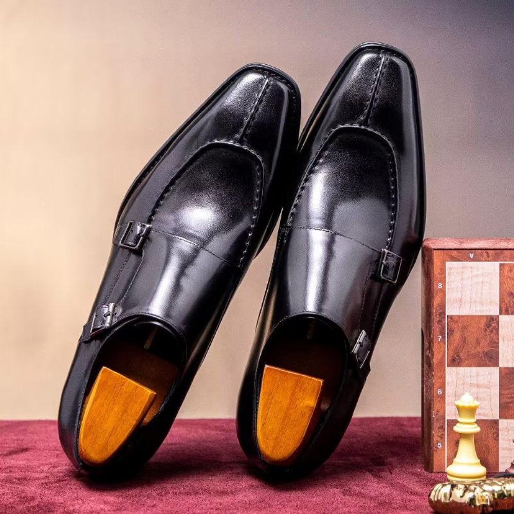 Chaussures Formelles Pour Hommes Monkstrap Habillées Élégantes Cuir Vache - Noir