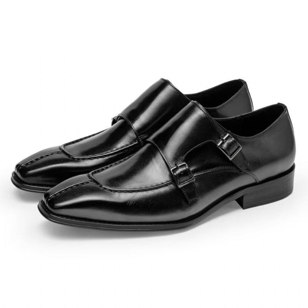 Chaussures Formelles Pour Hommes Monkstrap Habillées Élégantes Cuir Vache - Noir