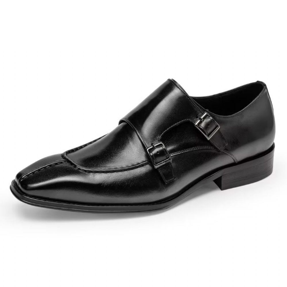 Chaussures Formelles Pour Hommes Monkstrap Habillées Élégantes Cuir Vache - Noir